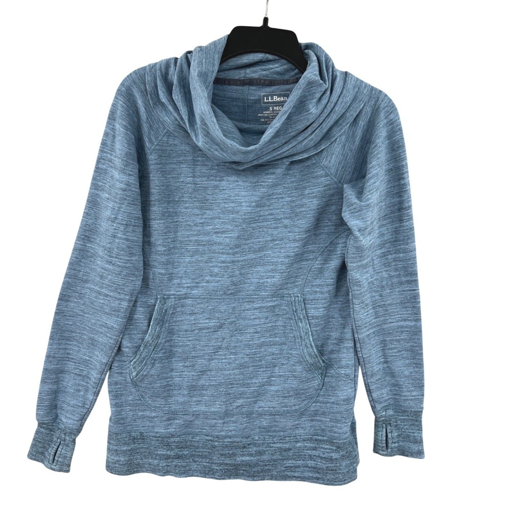 L.L.Bean Cowl Neck Coastal Pullover Size S Blue Space Dye Thumbhole Athleisure